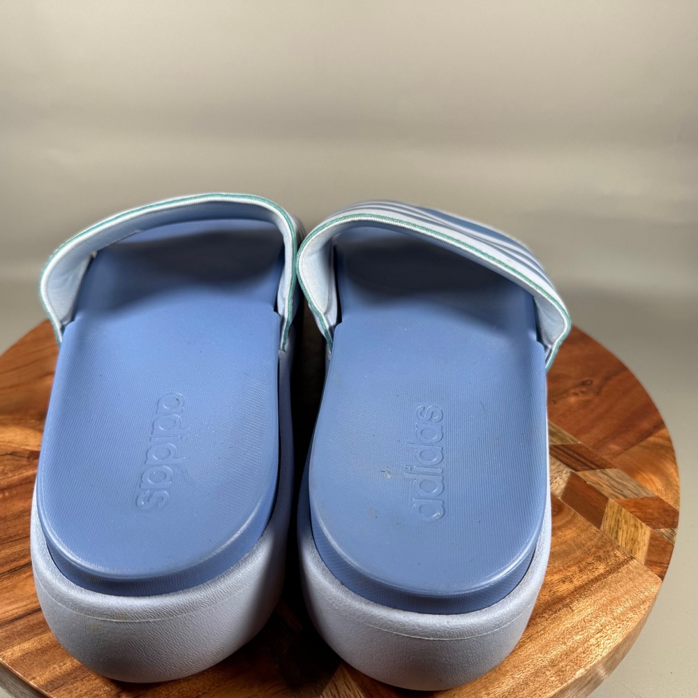 Adidas Adilette Platform Slides Women 11 Blue Dawn White Sandals HQ6181 - Picture 4 of 6